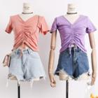Drawstring V-neck T-shirt
