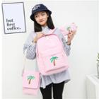 Set Of 3: Palm Tree Embroidered Corduroy Backpack + Crossbody Bag + Zip Pouch