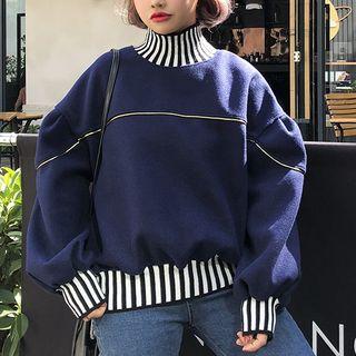 Turtleneck Striped Panel Pullover