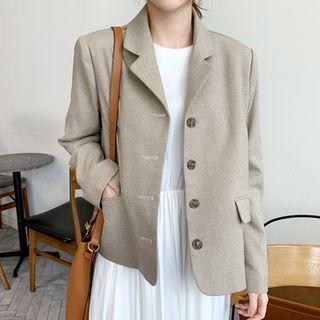 Single-breasted Checked Jacket Dark Beige - One Size