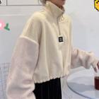 Half-zip Drawstring Fleece Panel Pullover Almond - One Size