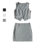 Striped Button-up Vest / Mini Pencil Skirt