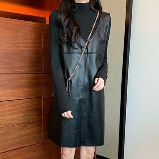 Turtleneck Long-sleeve T-shirt / Faux Leather Jumper Dress