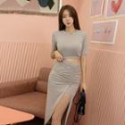 Cutaway-waist Shirred Slit-front Dress