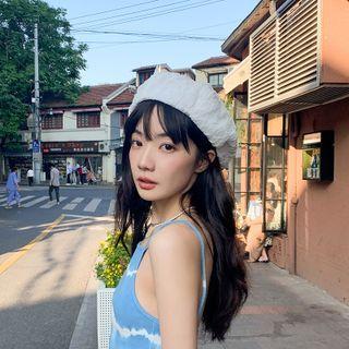 Ruched Seersucker Beret