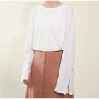 Lace-up Bell Sleeve Plain T-shirt White - One Size