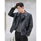 Faux-leather Biker Jacket Black - One Size