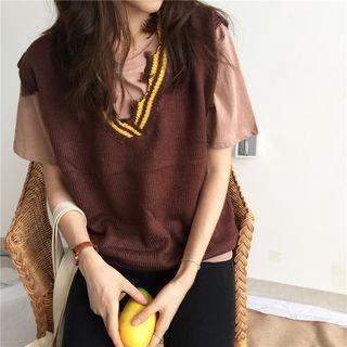 Color-block Distressed Knit Vest
