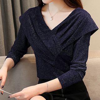 V-neck Glitter Long-sleeve Top