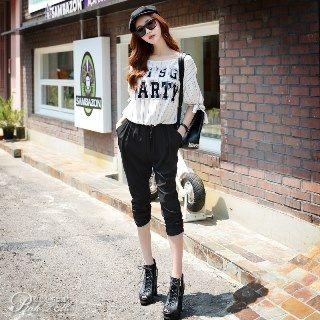 Elastic-waist Ruched Cropped Pants