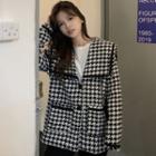Long-sleeve Sailor-collar Houndstooth Button-up Jacket Black & White - One Size