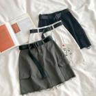 Belted Mini A-line Cargo Skirt