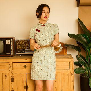 Short-sleeve Giraffe Print Mini Qipao