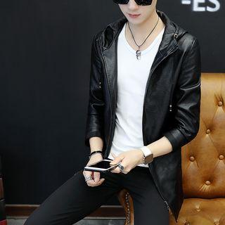 Hooded Camouflage Faux Leather Jacket