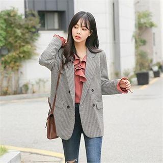 Peaked-lapel Double-breasted Houndstooth Blazer