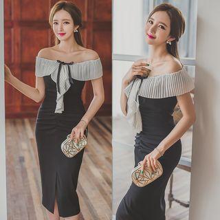 Short-sleeve Off Shoulder Sheath Slit Dress