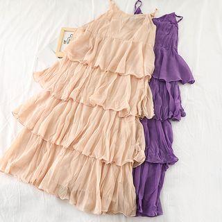 Layered A-line Midi Chiffon Dress