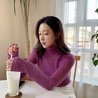 Long Sleeve Turtleneck Knit Top Purple - One Size