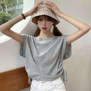 Ruched Side Short-sleeve Plain Cropped Top