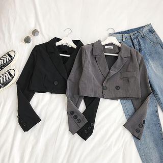 Double-button Plain Cropped Blazer