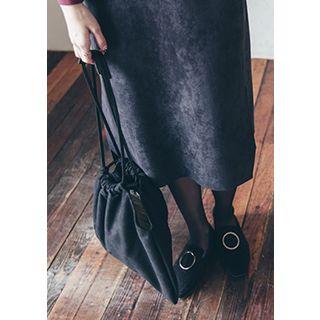Drawstring-handle Faux-suede Tote