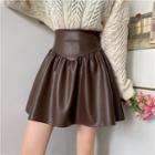 Faux Leather High-waist Accordion Pleat Mini Skirt