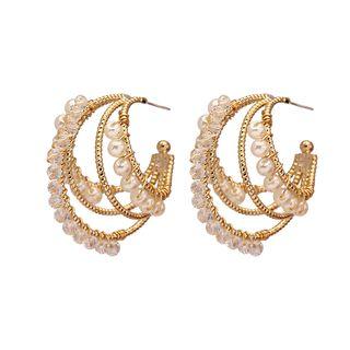 Faux Pearl Layered Open Hoop Earring