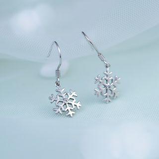 925 Sterling Silver Snowflake Dangle Earring 1 Pair - Silver - One Size