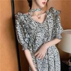 Short-sleeve Leopard Loose-fit Dress As Figure - One Size