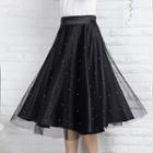 Mesh Panel Pleated Skirt