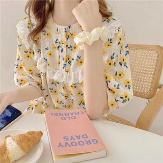 Short-sleeve Floral Print Sleepdress Yellow - One Size