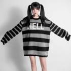Striped Lettering Sweater Gray - One Size