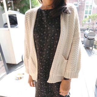 Drop-shoulder Open-front Chunky-knit Cardigan