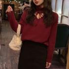 Cutout Knit Top Wine Red - One Size