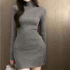 Turtle-neck Knit Mini Sweater Dress