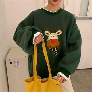 Christmas Cartoon Embroidered Fleece Pullover