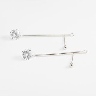 925 Sterling Silver Rhinestone Bar Earring Silver - One Size