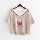 Rabbit Print Short Sleeve V-neck T-shirt