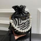 Zebra Print Faux Pearl Strap Bucket Bag
