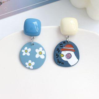 Duck & Flower Asymmetrical Acrylic Dangle Earring