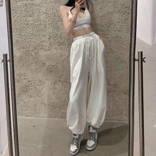 Set : V-neck Camisole Top + High-waist Oversized Sweatpants