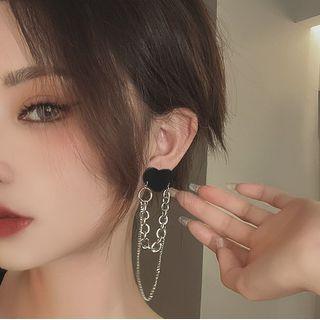 Heart Chained Earring 1 Pair - Black & Silver - One Size
