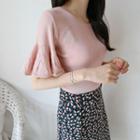 Round-neck Frill-sleeve Knit Top