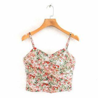 Floral Shirred Cropped Camisole Top