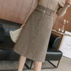 High-waist Medium Long Plaid A-line Semi Skirt