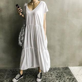 V-neck Tiered Long T-shirt Dress