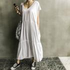 V-neck Tiered Long T-shirt Dress