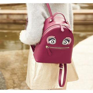 Genuine Leather Eyes Applique Backpack