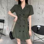 Double-breasted Short-sleeve Dress Green - One Size