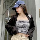 Lettering Tube Top / Long-sleeve Cropped Cardigan